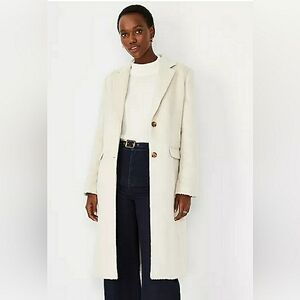 Ann Taylor Chesterfield Faux Fur Cream Trench Long Dress Coat